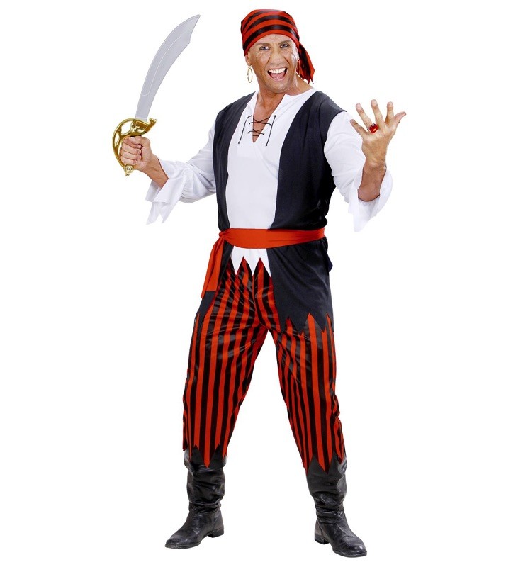 Pirat Kostume Mænd Rød Sort Stribet