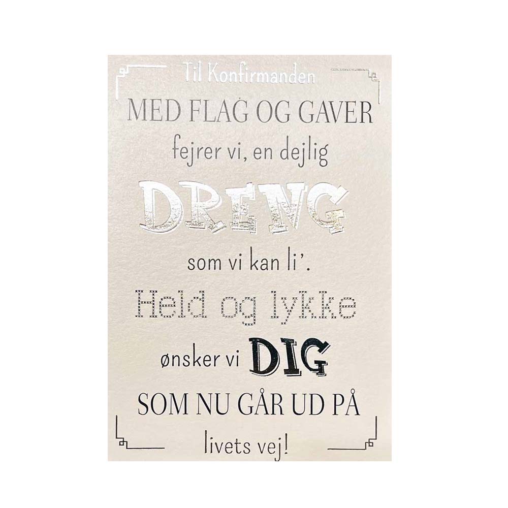 Kort Til Konfirmation Dreng Sølvtekst